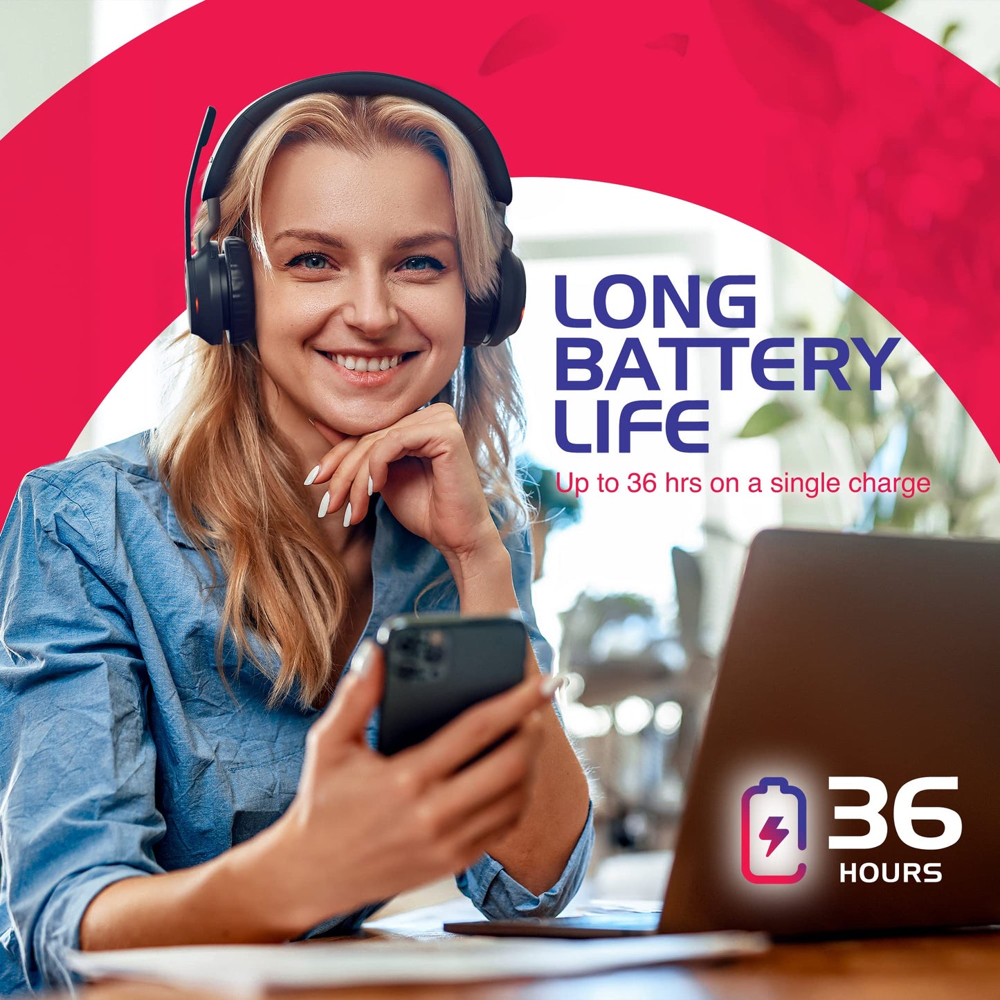 Jabra Evolve2 65 Bluetooth UC Headset - USB Dongle, Compatible with Google Meet, Zoom, Webex, Ideal for Long Cellphone Phone Calls, Online Video…