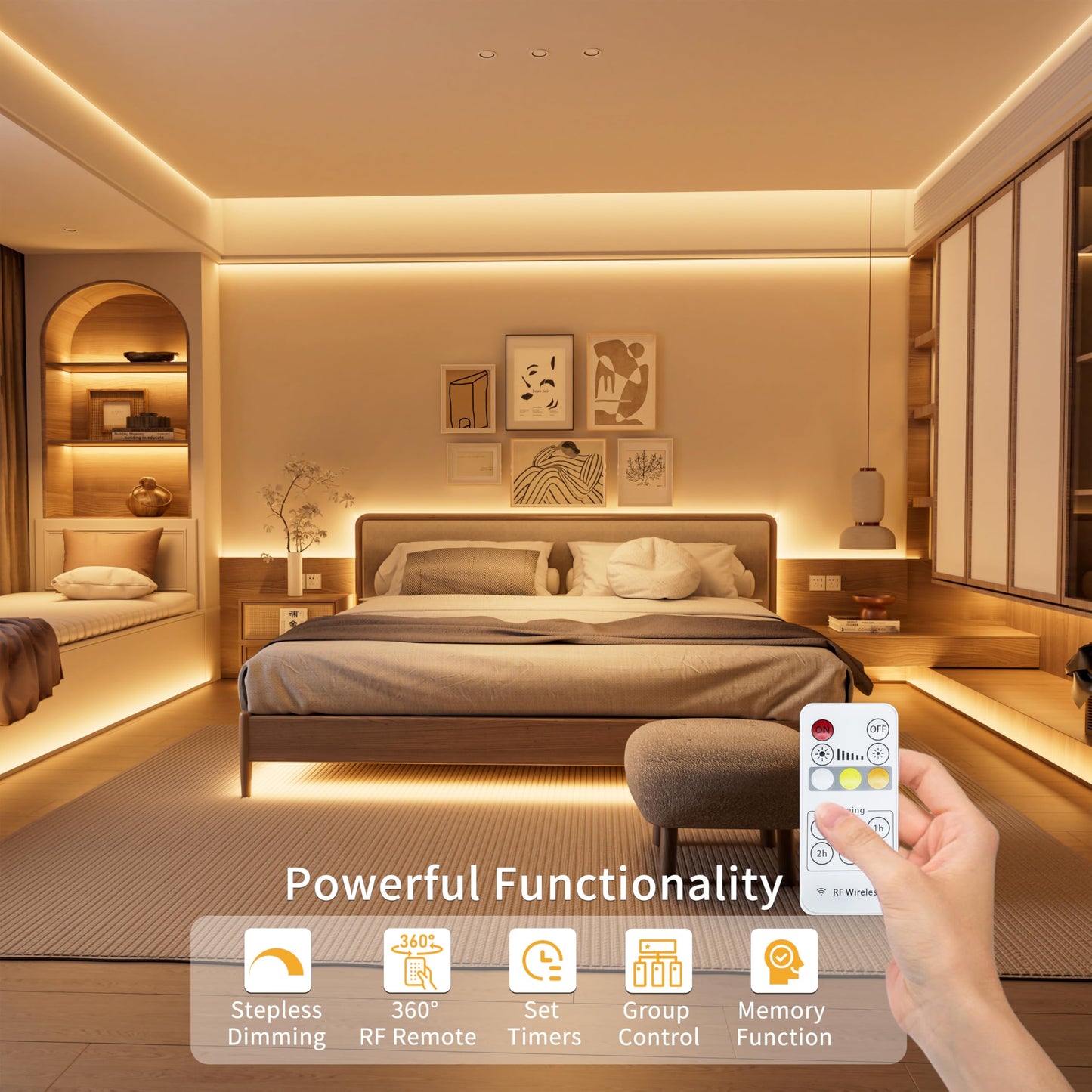 PAUTIX 5V USB CCT Tunable COB LED Strip Lights 6.56ft/2m,1280LEDs 1200lm 2700K-6500K Dimmable CRI85+ with RF Remote TV Backlight,Flexible Under