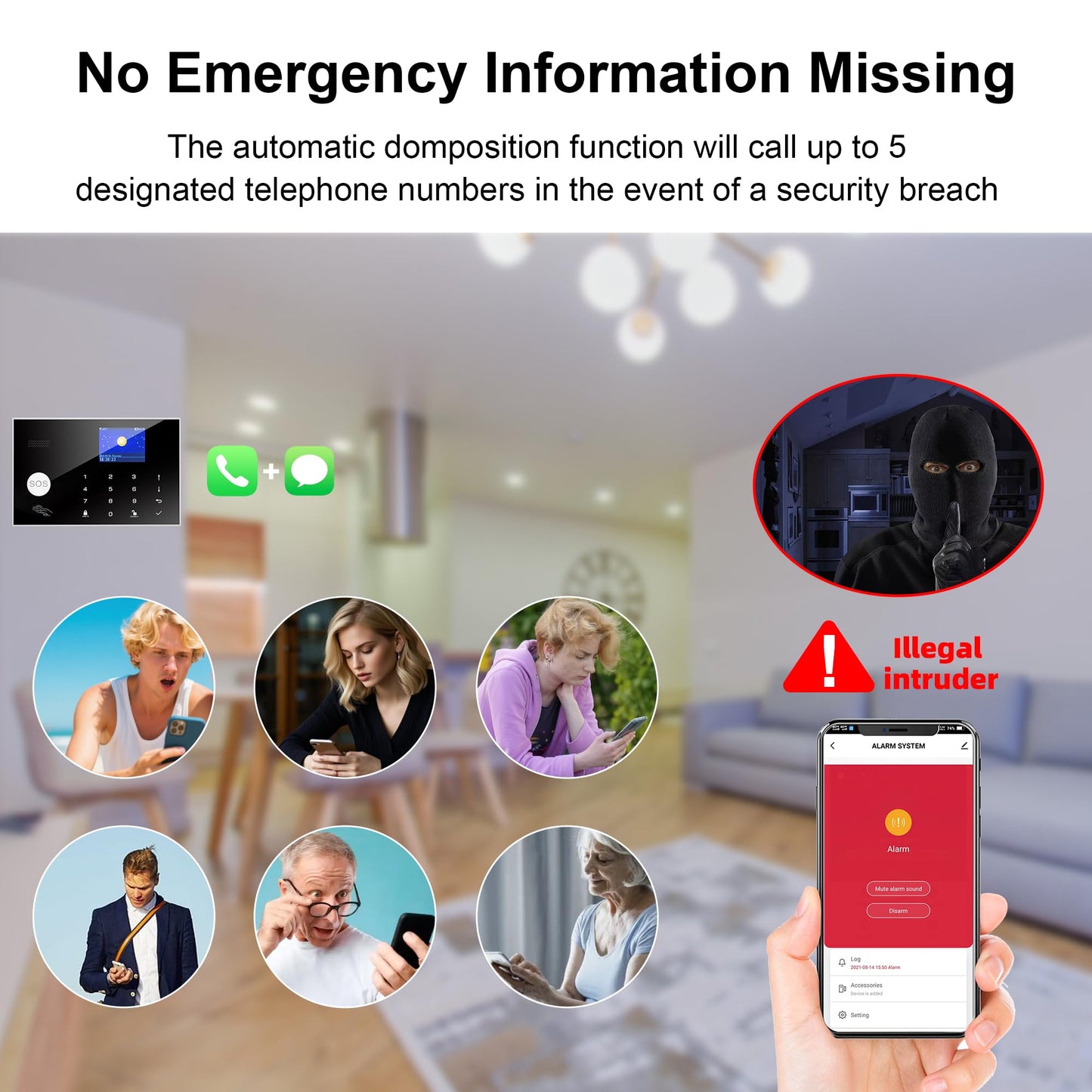 2G WiFi Alarm System, Compatible with Google Home and Alexa Wireless Security System, Motion Detector, Anti-Theft Kit with Siren, Sensor Ports Protect