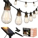 Brightech Ambience Pro Solar Powered Outdoor String Lights, 48 ft Commercial Grade Waterproof Patio Lights, 15 Edison Bulbs, Shatterproof LED String