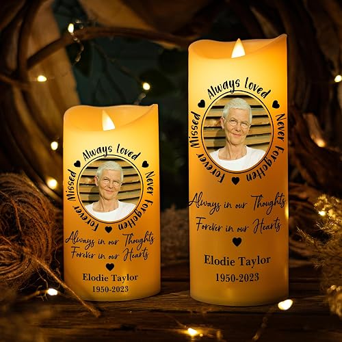 Kenon Custom Flameless LED Candles for Christmas, Personalized Photo 3D LED Memorial Candle, Bereavement Gifts for Loss of Mom Dad, Sympathy Gifts