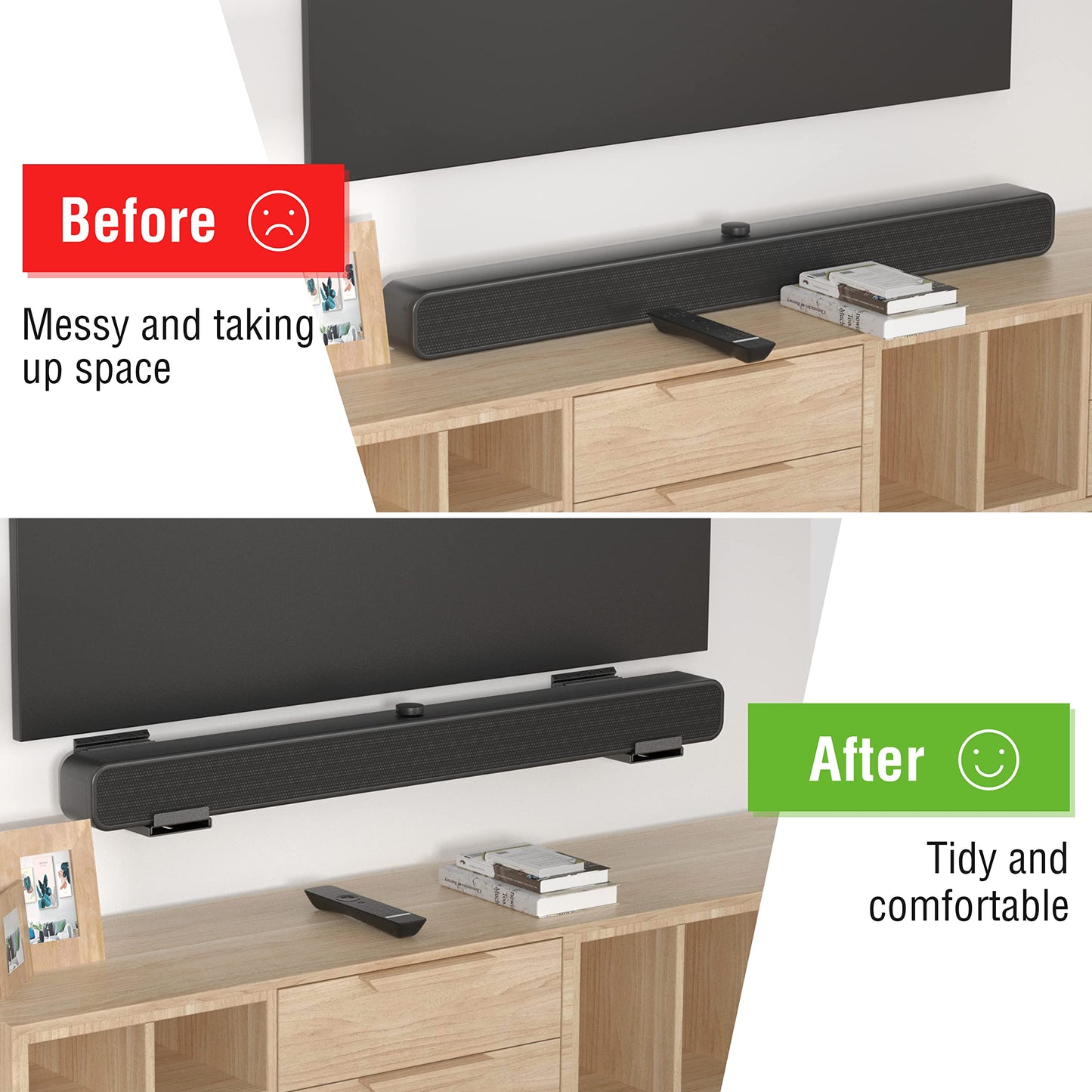 USX MOUNT Studless Soundbar Wall Mount, Universal Drywall Sound Bar Wall Brackets, Works with Most Soundbars, Holds up to 22 Lbs, Depth Adjustable