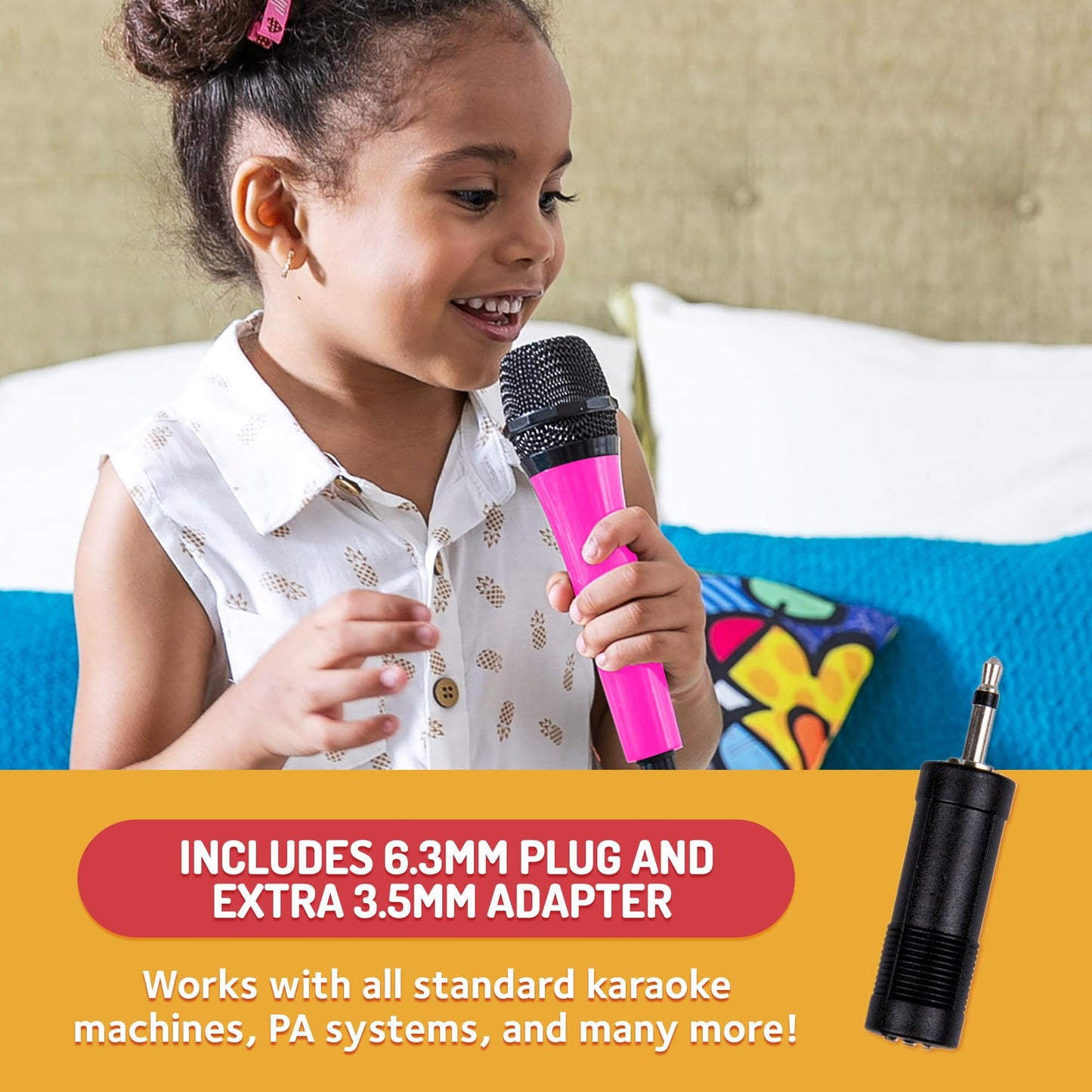 Singing Machine Wired Microphone for Karaoke, (Pink) - Unidirectional Dynamic Vocal Microphone - Plug-In Microphone for Karaoke Machine, AMP, &