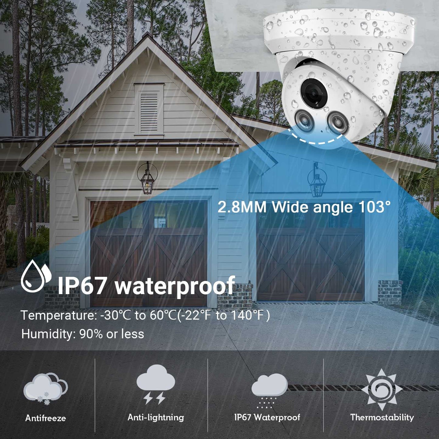 VIKYLIN 8MP IP PoE 4K Turret Camera,Buit in Mic, AI Human/Vehicle Detection,98ft EXIR 2.0 IR Night Vision, 2.8mm Lens,IP67 Outdoor Security CCTV