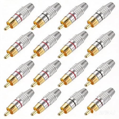 Fielect 50Pcs RCA Male Plug Connector Adapter, Solderless Gold Plated Audio Video Cable Adapter Connector for Speaker Wire, Home Theater, Amplifier