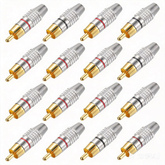 Fielect 50Pcs RCA Male Plug Connector Adapter, Solderless Gold Plated Audio Video Cable Adapter Connector for Speaker Wire, Home Theater, Amplifier