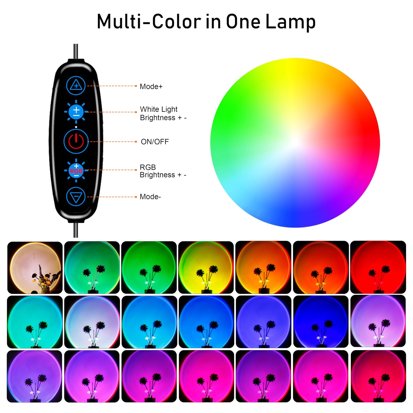 XEBKOR Sunset Lamp Projector Multicolor Changing LED Projection Lamp,Switch Button and APP Control 360 Degree Rotation Sunlight Lamp for Bedroom