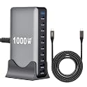 1000W 10-Port GaN 4 Desktop Charging Station with 240W 6.6 ft Data Cable - Compatible with Tablets, Phones, Laptops, Gaming Consoles, Headphones