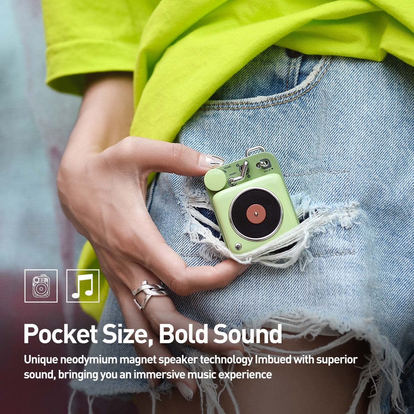 Muzen Mini Bluetooth Speaker, Button Small Cute Portable Metal Retro Wireless Speaker with Loud Volume Great Sound and Portable Lanyard & Gift Bag