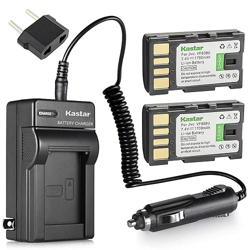 Kastar BN-VF808 Battery (2-Pack) and Charger Kit for JVC BN-VF808, BN-VF808U, BN-VF815, BN-VF815U, BN-VF823, BN-VF823U and JVC MiniDV, Everio