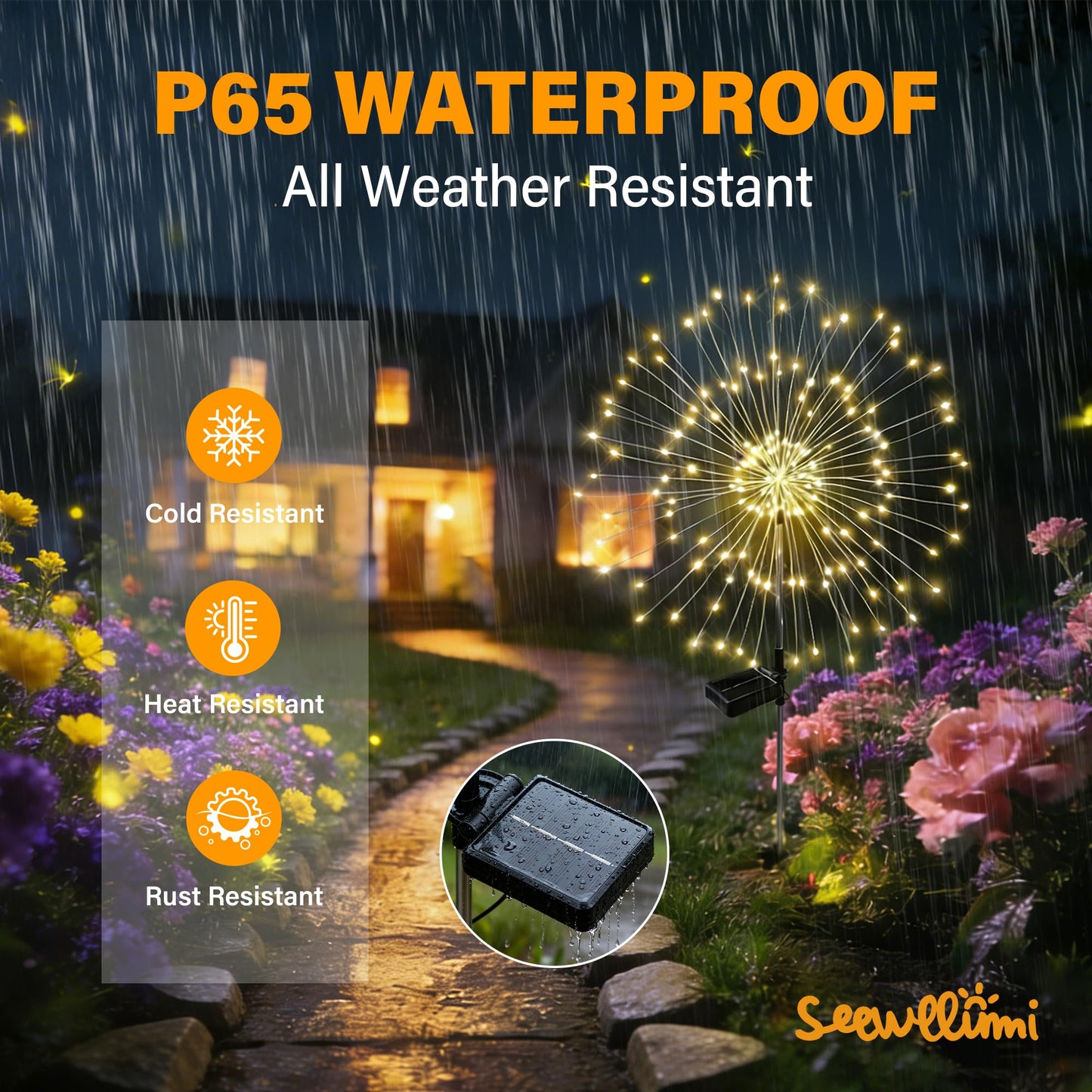 SEEWELUMI Solar Garden Lights Outdoor Decor Waterproof, 2Pack 120LED Firework Lights for Garden Decorative, Fairy Lights Solar Powered for Yard