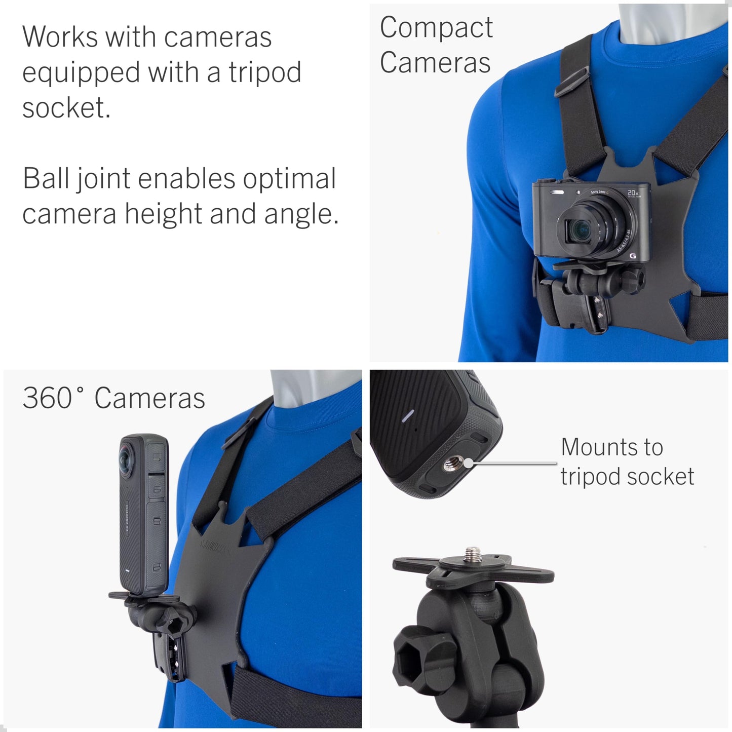 STUNTMAN High Stability Chest Mount for Action Cameras with a Tripod Socket - fits Insta360 (X4, X3, X2, ONE RS 1-Inch 360), DJI (Osmo Pocket 3