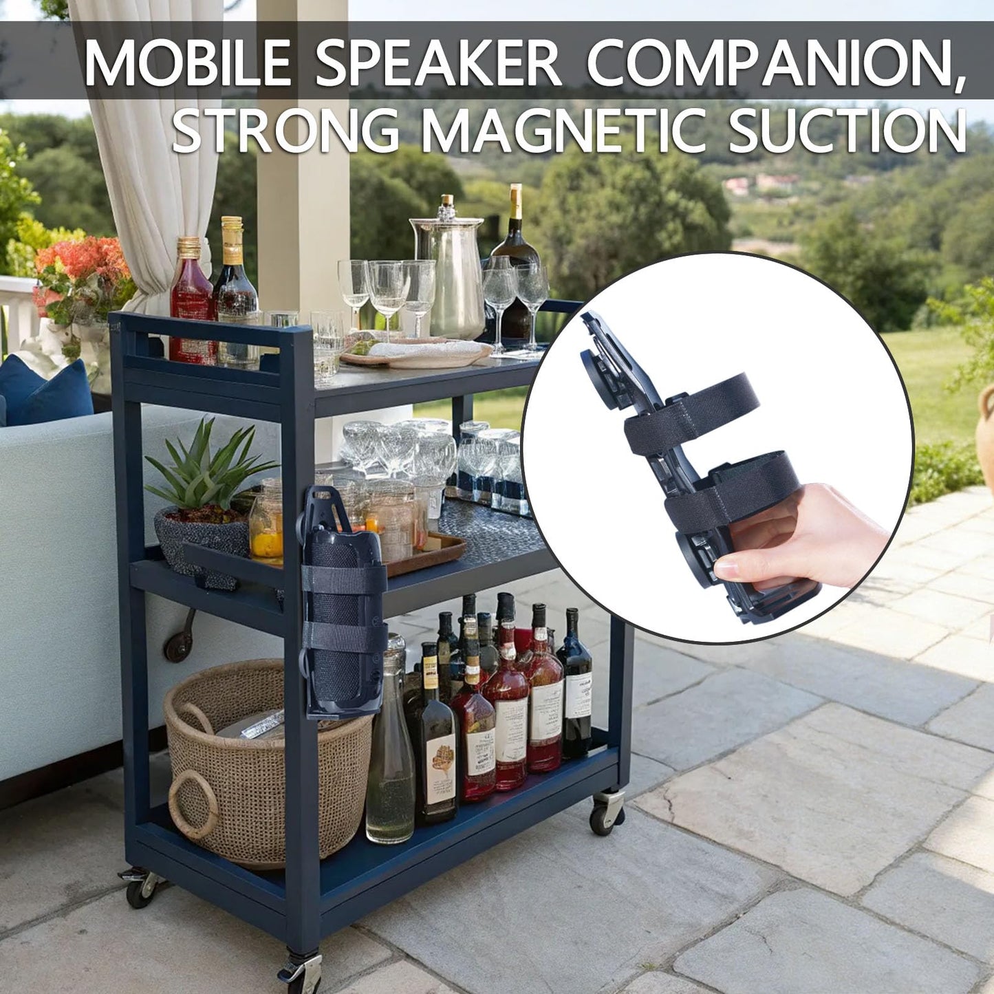 Magnetic Speaker Mount for Tool Chests/Fridge/Golf Cart/Boat Railing/UTV/ATV/Go Cart, Adjustable Strap Speaker Holder Attachment for JBL Charge