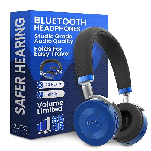 Puro Sound Labs JuniorJam Plus Volume-Limiting Wireless Bluetooth Headphones for Kids, Secure Audio with Adjustable On-Ear Design, 22-Hour Battery