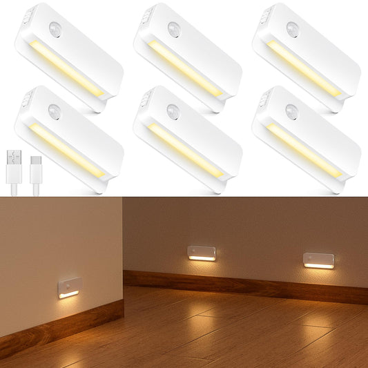 Valytime 6 Pack Motion Sensor Night Light, Rechargeable Stair Lights Indoor, Warm White Motion Sensor Light Indoor, Battery Operated Night Light