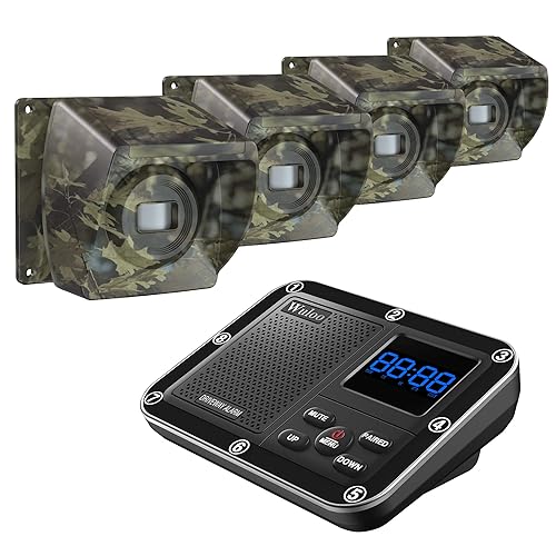 1800 Ft Wireless Outside Driveway Alarm Outdoor Motion Sensor & Detector Driveway Alert System, Rechargeable Battery/Weatherproof/Mute Mode/Clock