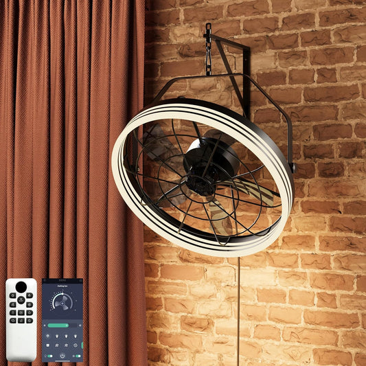 Plug In Wall Mount Fan, 20 Inch Wall Mount Fan with Light, LED Frame
