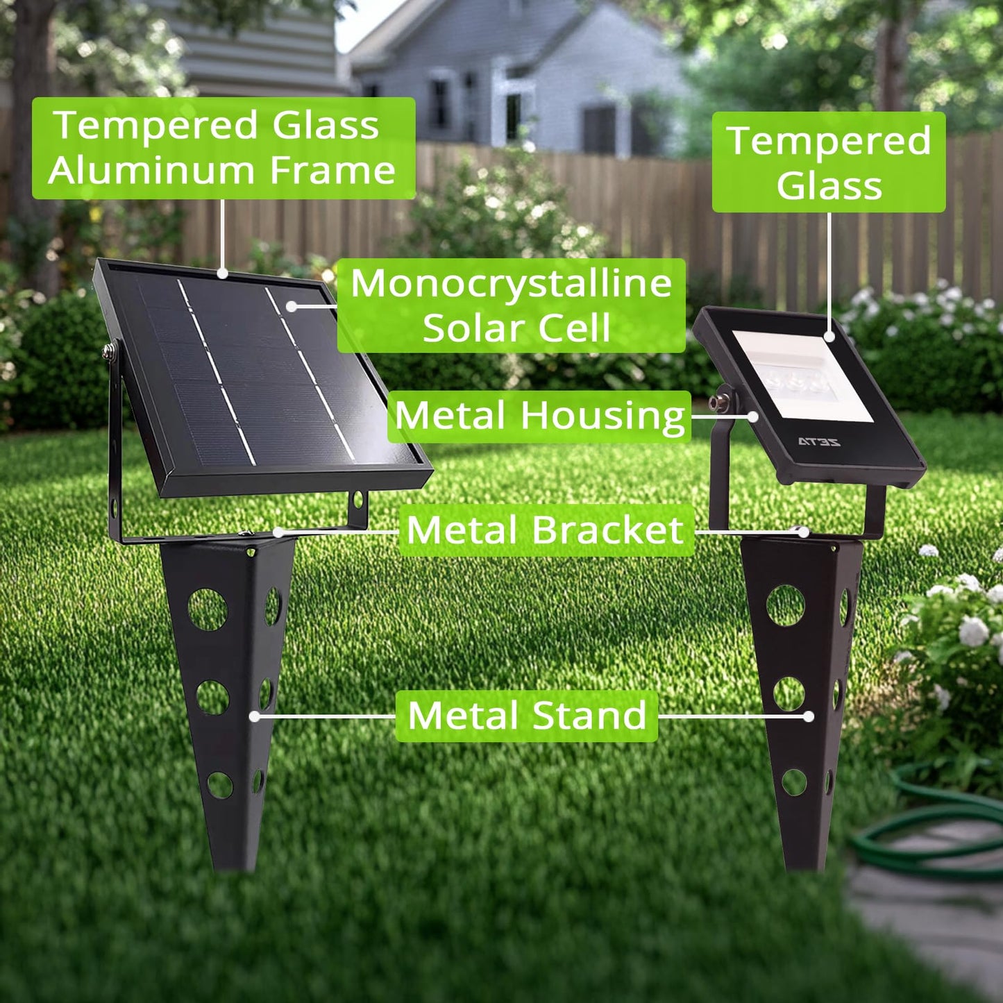 Mii-PWR Solar Spotlights Outdoor Waterproof, Zeta 3-in-1 Spot Lights Metal Warm White Auto On/Off Dusk to Dawn Landscape Flag Pole Uplights