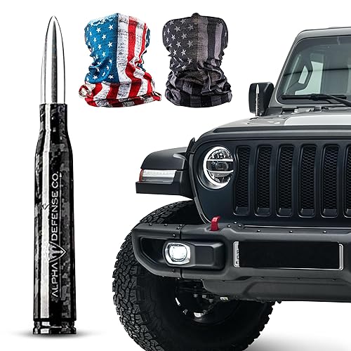 Alpha Defense Round Style Antenna 50 Cal Round Shaped Aluminum Rust Resistant 5.5" Jeep Wrangler + Most Trucks Radio Antenna + Face Shield Alpha