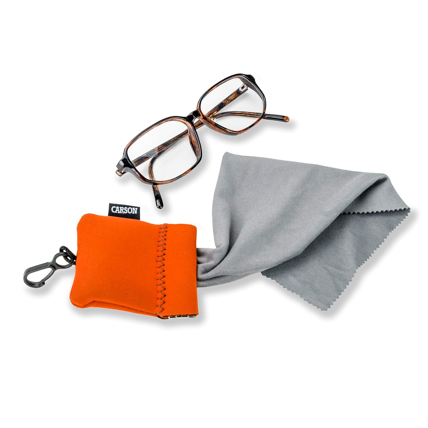 Carson Stuff-It Pro Microfiber Lens Cloth Cleaning System for Glasses, Smartphones, Tablets, Optics, Lenses, Cameras and More, 8.0'' x 8.0'' - Orange