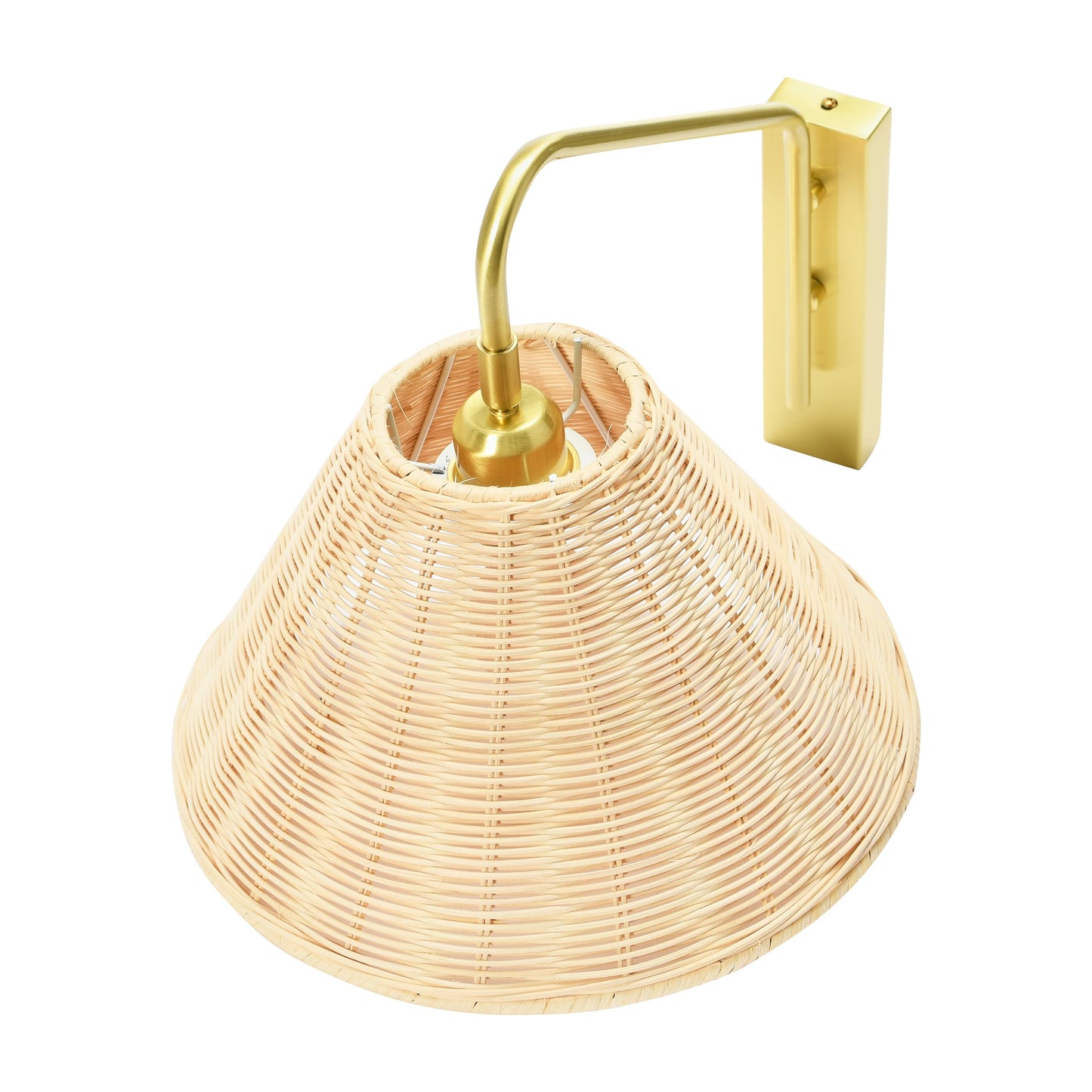 Creative Co-Op Rattan and Metal Wall Sconce, Brushed Brass