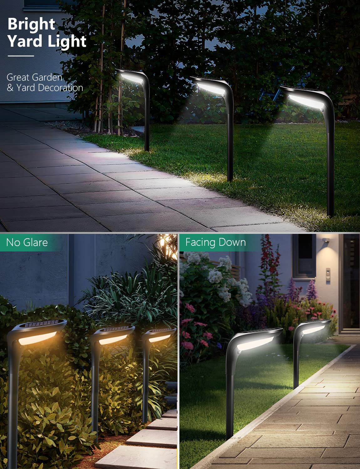 OSORD Solar Pathway Lights Outdoor 4 Pack - 150 LM High Bright Solar Lights Outdoor Waterproof IP65, Warm/Cool 2 Color Modes, Landscape Path Light