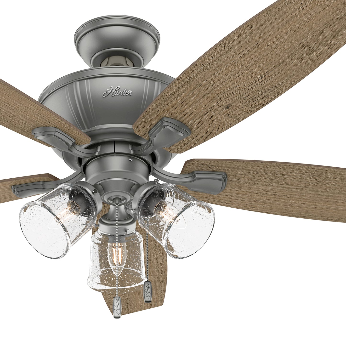 Hunter Fan 52 inch Casual Matte Silver Indoor Ceiling Fan with Lights and Pull Chain, Holiday Gift for Bedroom, Living Room/Family Room, Dining Room