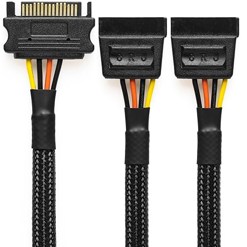 CRJ 15-Pin SATA Power Y Splitter Cable - 12-inch (30cm), Black Sleeved - 2 Way ATX 15-Pin SATA Power Splitter for Computer SSDs and HDDs