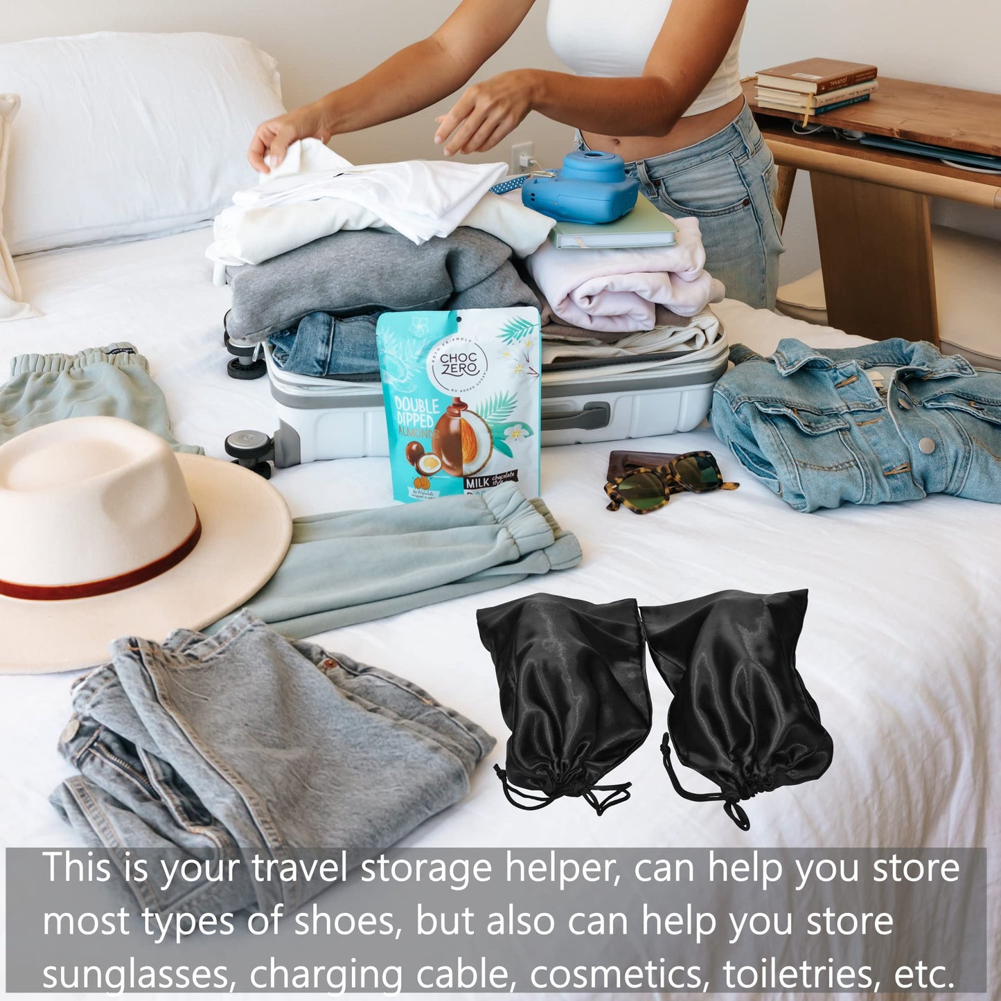 GONGKANGYUAN 4-Pack Satin Shoe Bags – Travel Drawstring Bags for Men & Women, Protect and Store Shoes