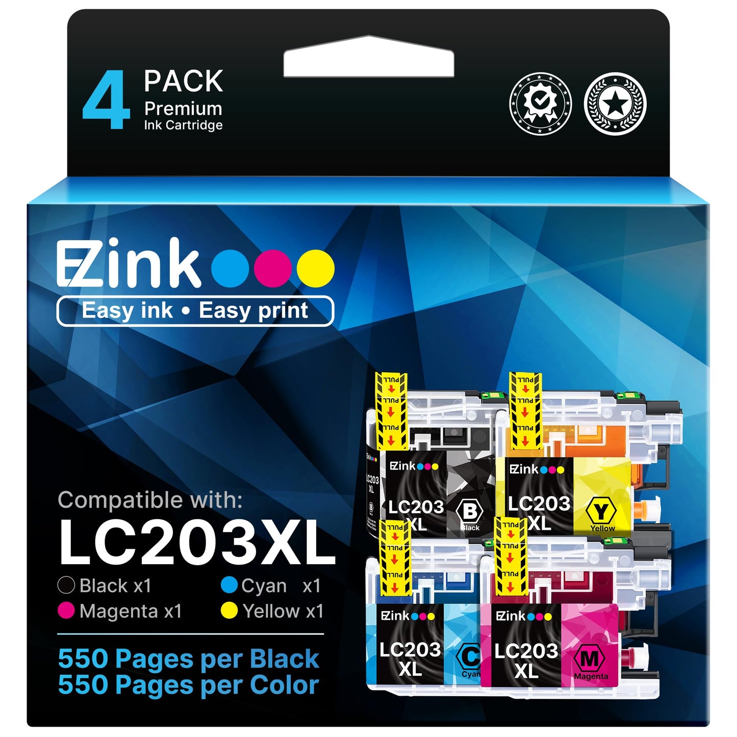 E-Z Ink LC203XL Compatible Ink Cartridges Replacement for LC203 XL LC201 to use with MFC-J480DW MFC-J880DW MFC-J4420DW MFC-J680DW MFC-J885DW Printer
