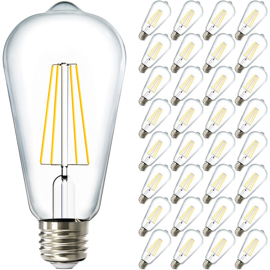 Sunco 32 Pack Edison Bulbs LED ST64 (ST19) Clear Glass Filament, Dimmable