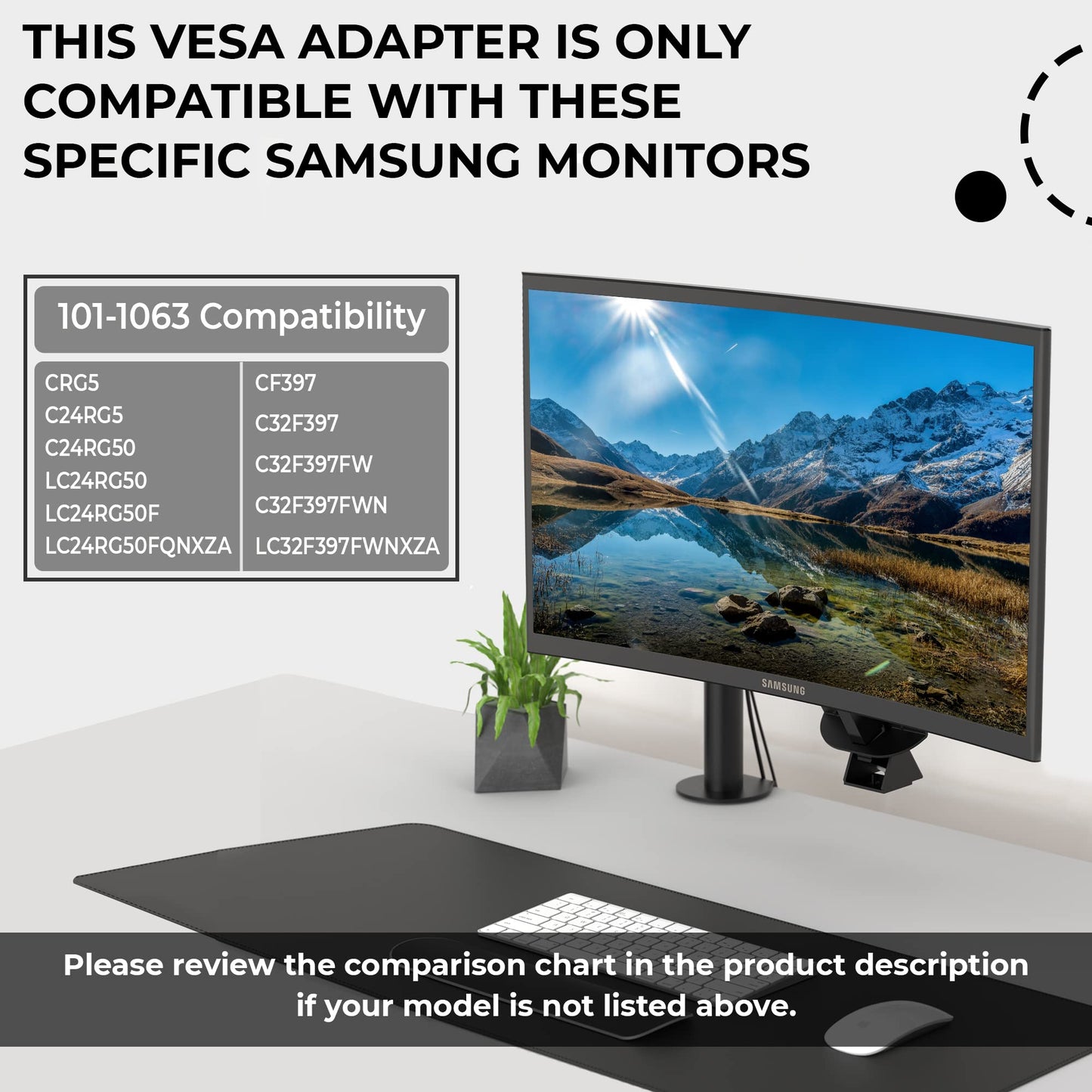 HumanCentric VESA Mount Adapter Compatible with Samsung Curved Monitors 32" CF397 and Samsung 24" CRG5, VESA Adapter Mounts Monitor to VESA Stand