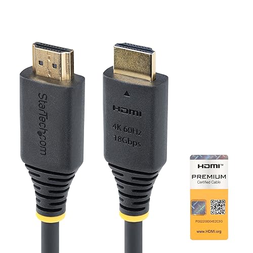 StarTech 1.6ft (50cm) Premium Certified High Speed HDMI Cable, 4K 60Hz/1440p 144Hz, 18Gbps, UHD HDMI 2.0 Cord, TPE Jacket