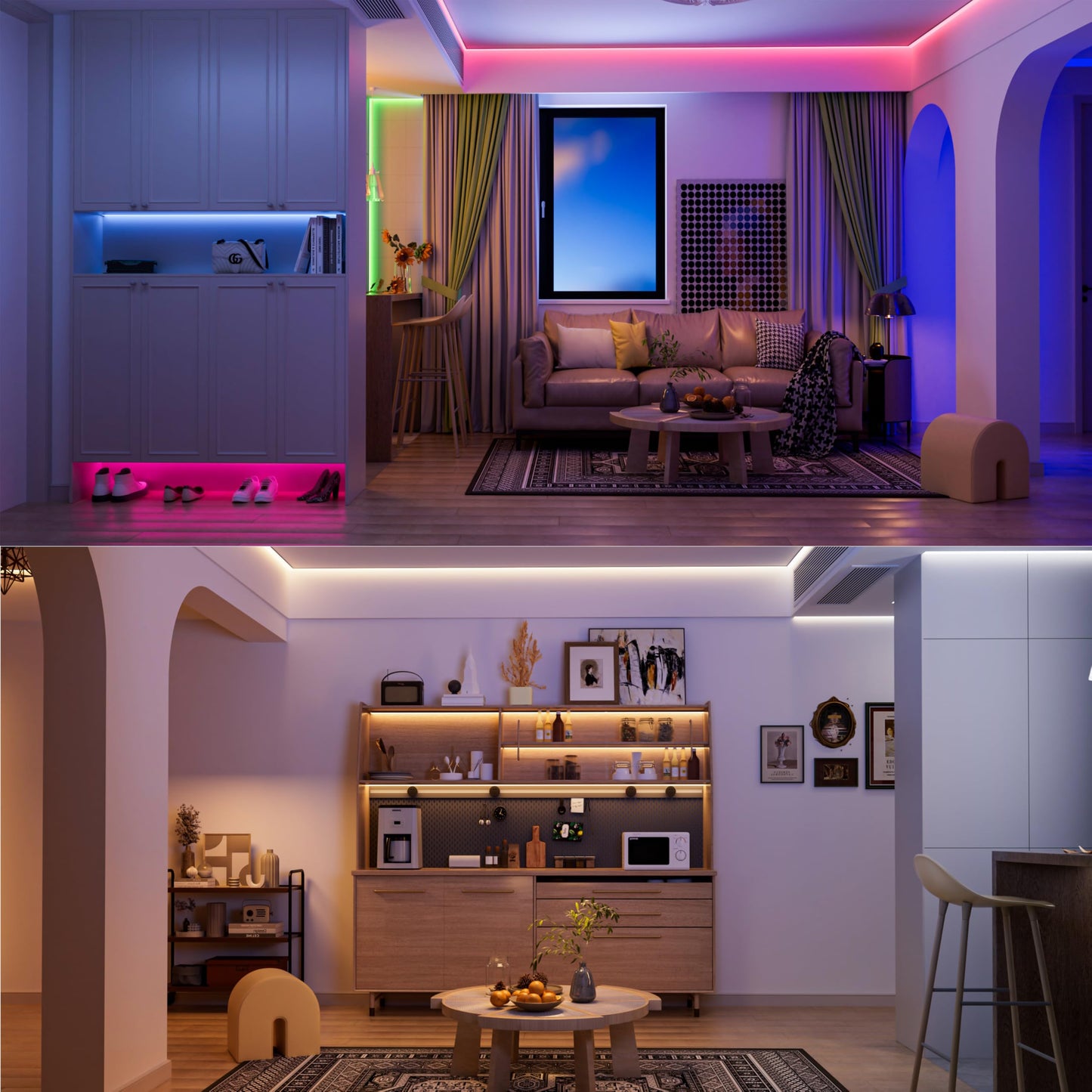 PAUTIX COB LED Strip Lights,32.8ft RGB+CCT 2700K-6500K White LED Lights,Dimmable Color Changing RGB LED Strip Light,with Remote/APP Control,for