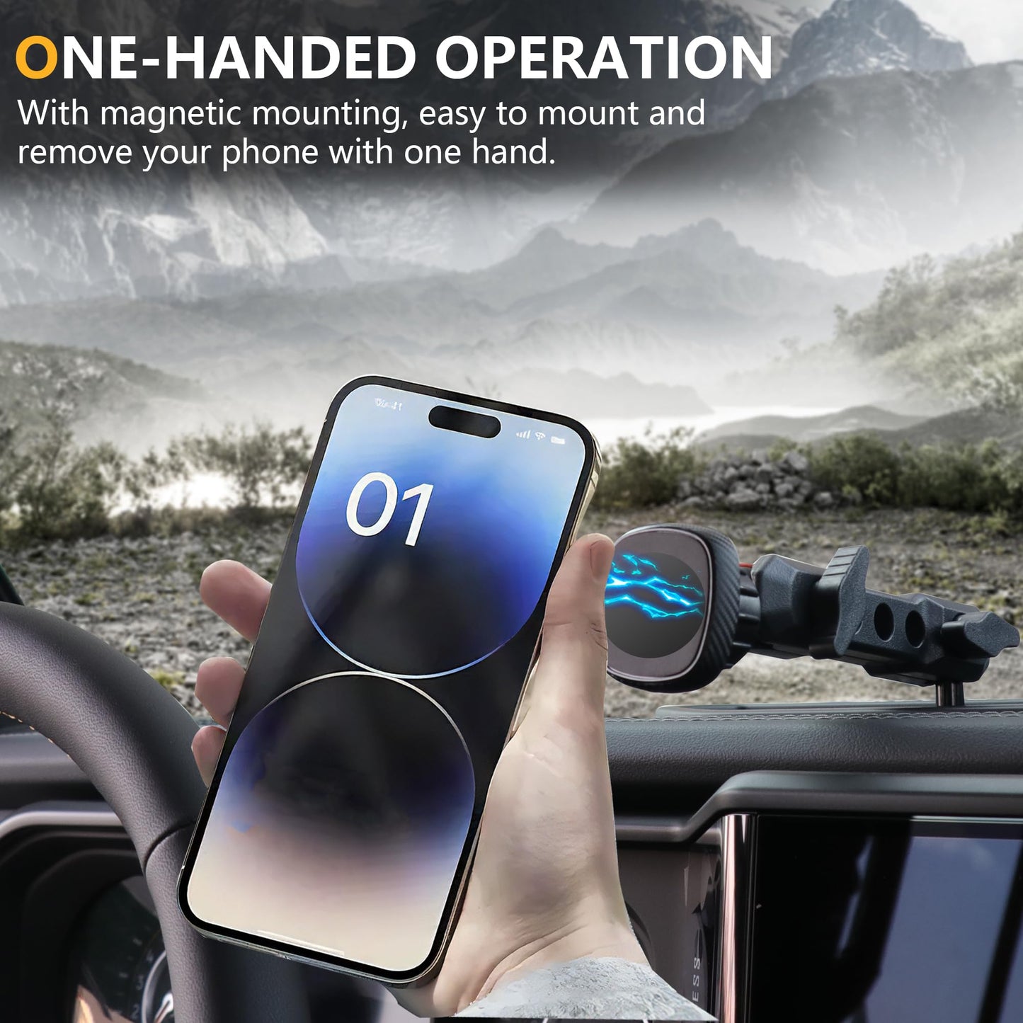 RERPRO Dash Cell Phone Mount Magnet Holder Compatible with 2024 2025 Jeep Wrangler JL 2/4 Door 4XE Interior Accessories 360° Adjustable Dashboard