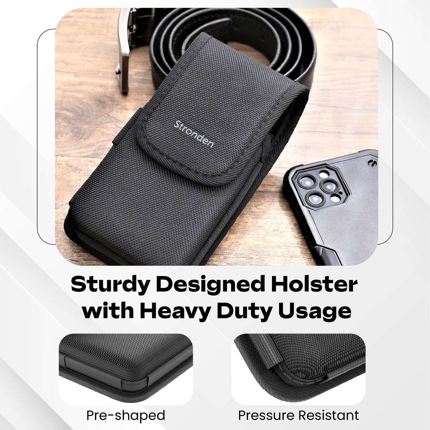 Heavy Duty Holster for iPhone 17 Pro Max,16 Pro Max, 16 Plus, 15 Pro Max, 15 Plus, 14 Pro Max, 14 Plus, 13 Pro Max, 12 Pro Max - Military Grade Nylon