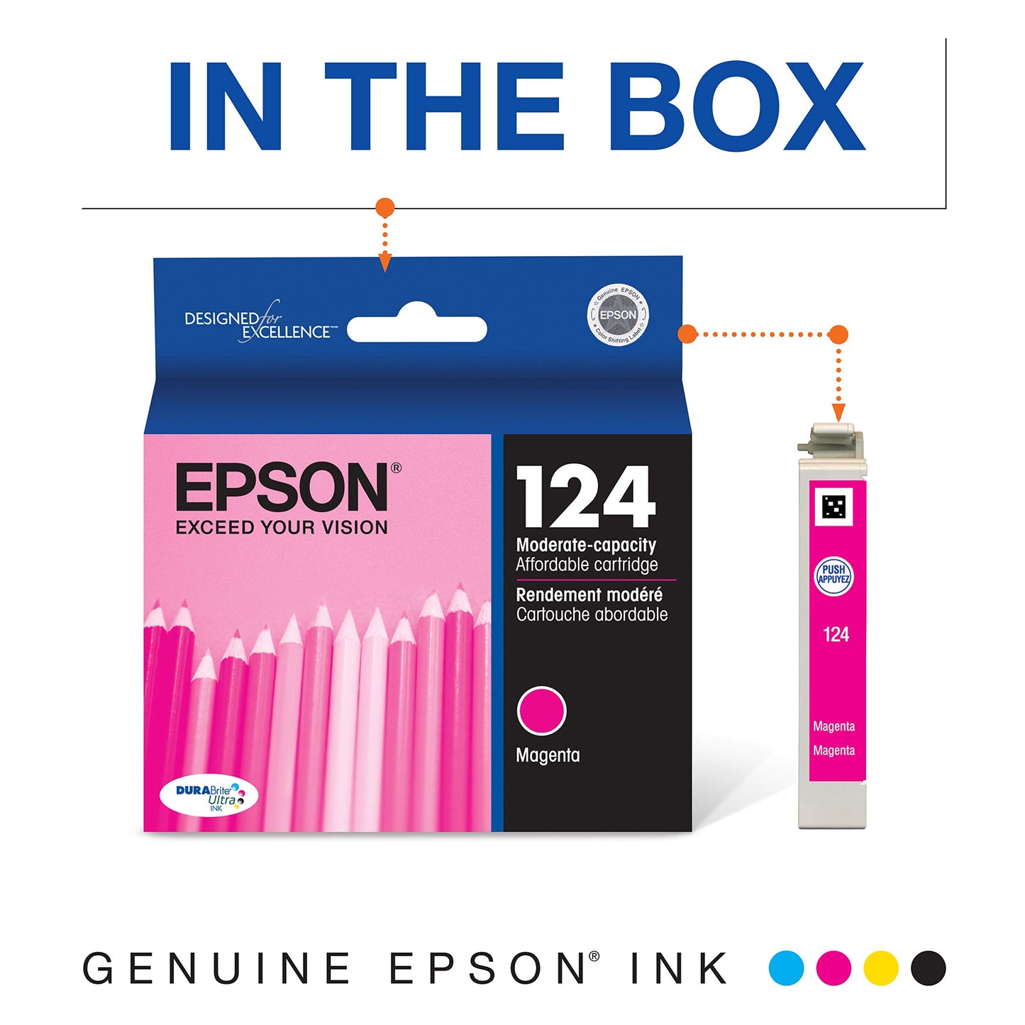 EPSON 124 DURABrite Ultra Ink Standard Capacity Magenta Cartridge (T124320-S) Works with Stylus NX-125, NX-127, NX-130, NX-230, NX-330, NX-420