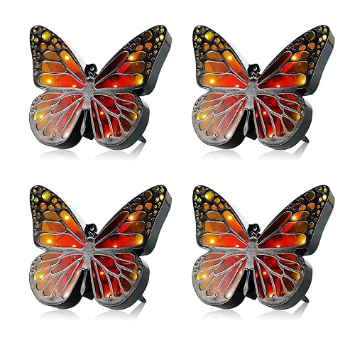 ground lights, equipped with 4 solar butterfly lights for outdoor waterproofing, 14 LED solar landscape lighting, suitable for gardens, courtyards