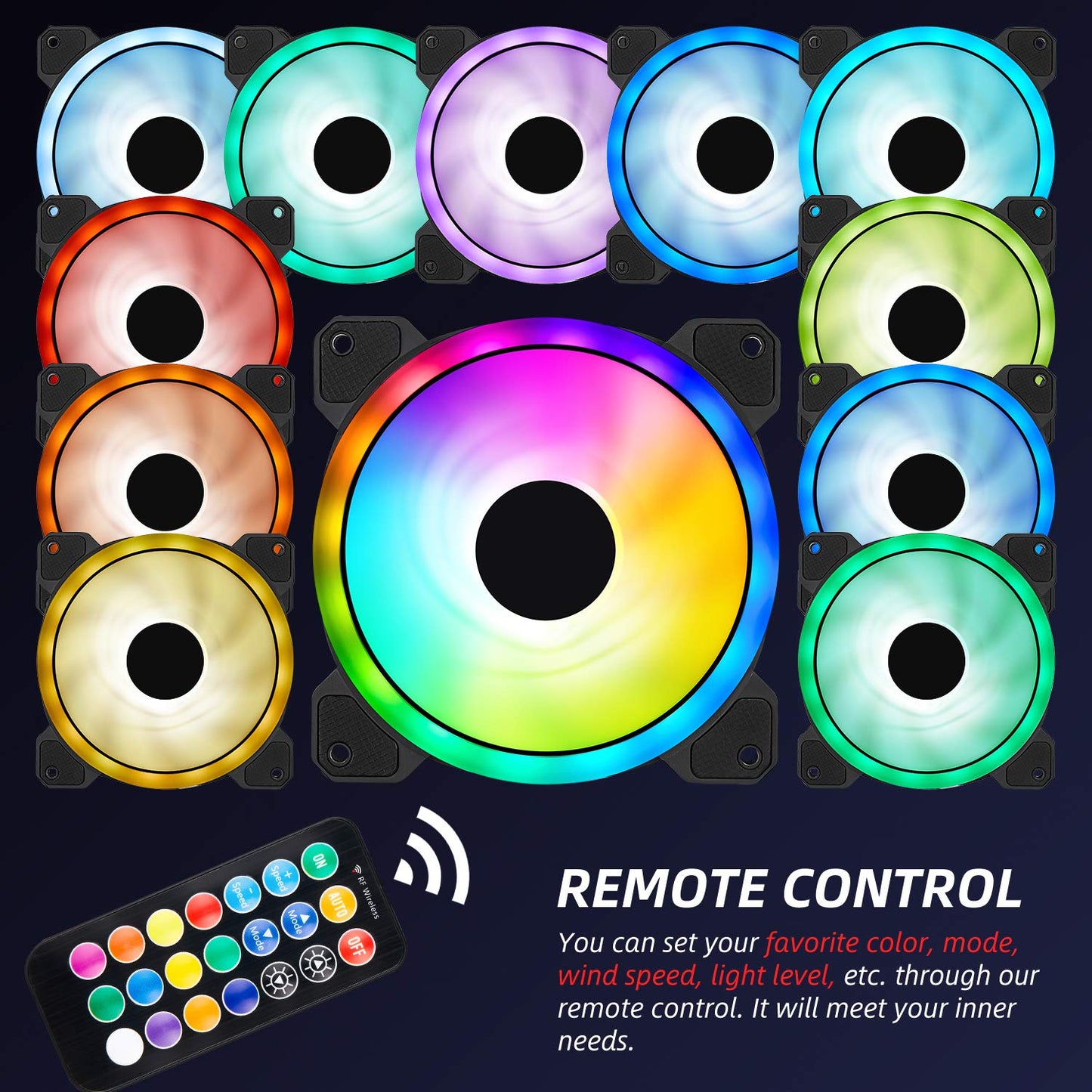 3 Pack RGB Case Fans, 120mm Ultra-Quiet RGB Chassis Cooling Fans, Equiped with Remote Control Hub, 5V ARGB Sync, Speed Adjustable Colorful Cooler
