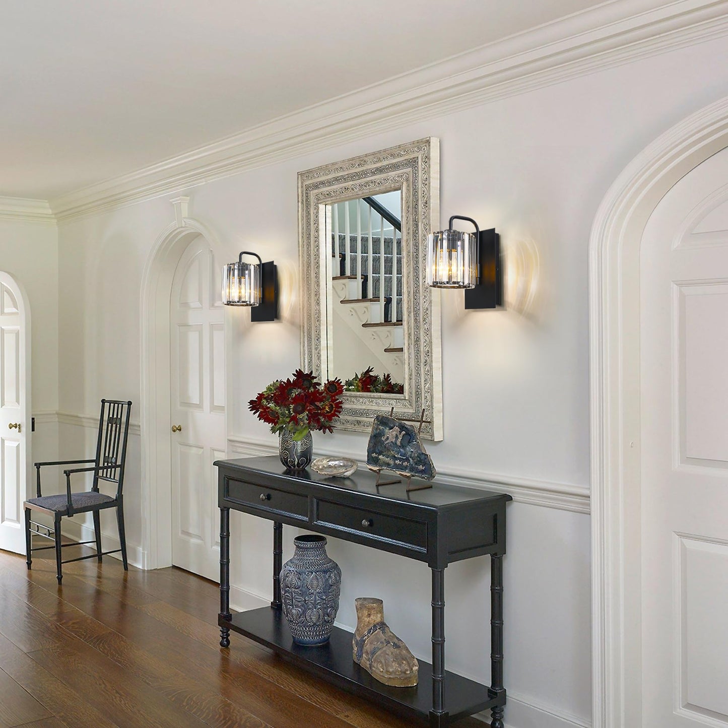 Grneric Crystal Wall Sconces,Black Sconce Wall Light Fixtures Modern Sconces Wall Lighting Single Indoor Wall Sconce for Living Room Bathroom Hallway