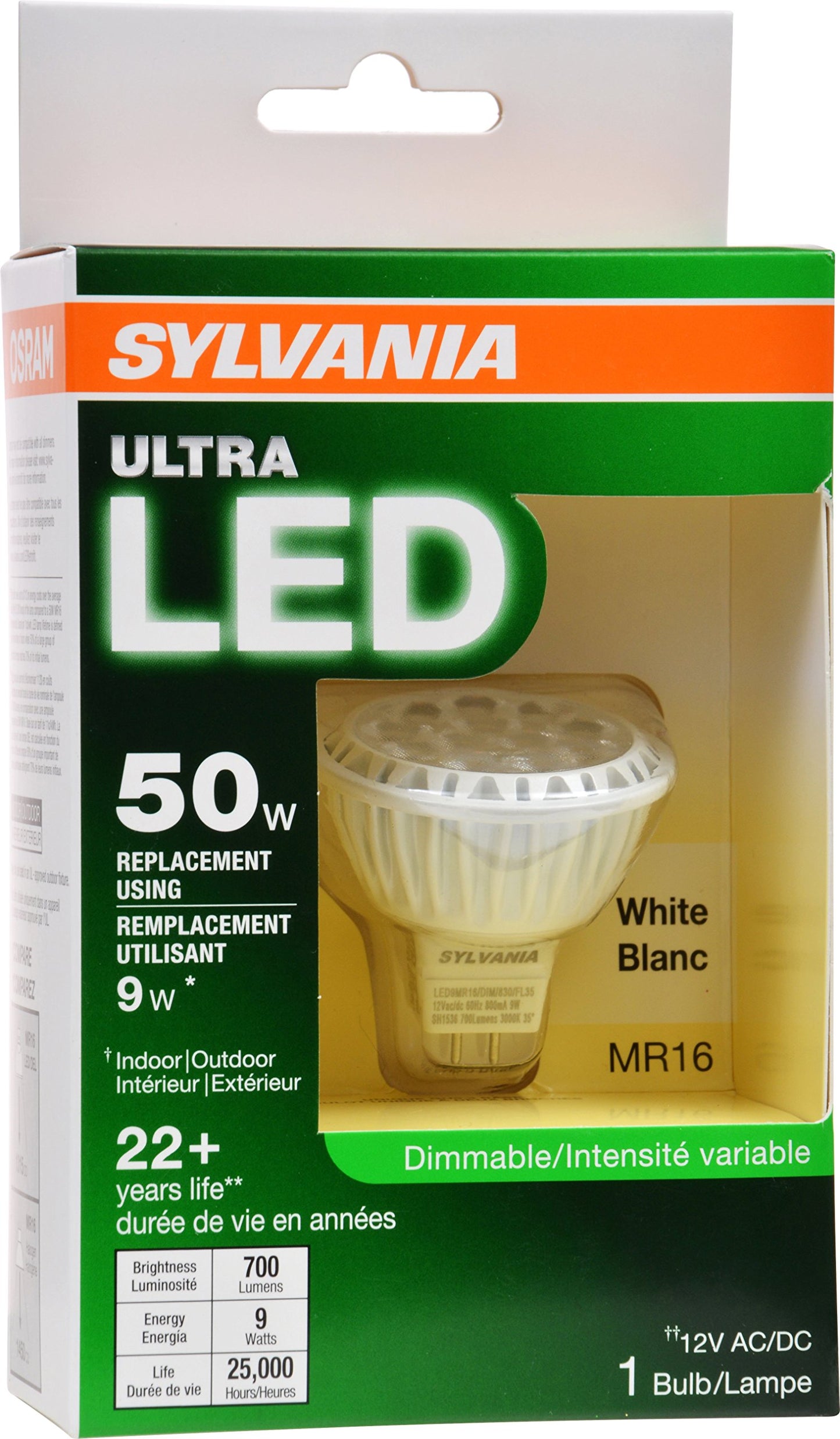 LEDVANCE Ultra LED Light Bulb dimmable 9W Replacing 50W Halogen MR16 12V / G4 Bi-Pin Base / 3000K - Warm White
