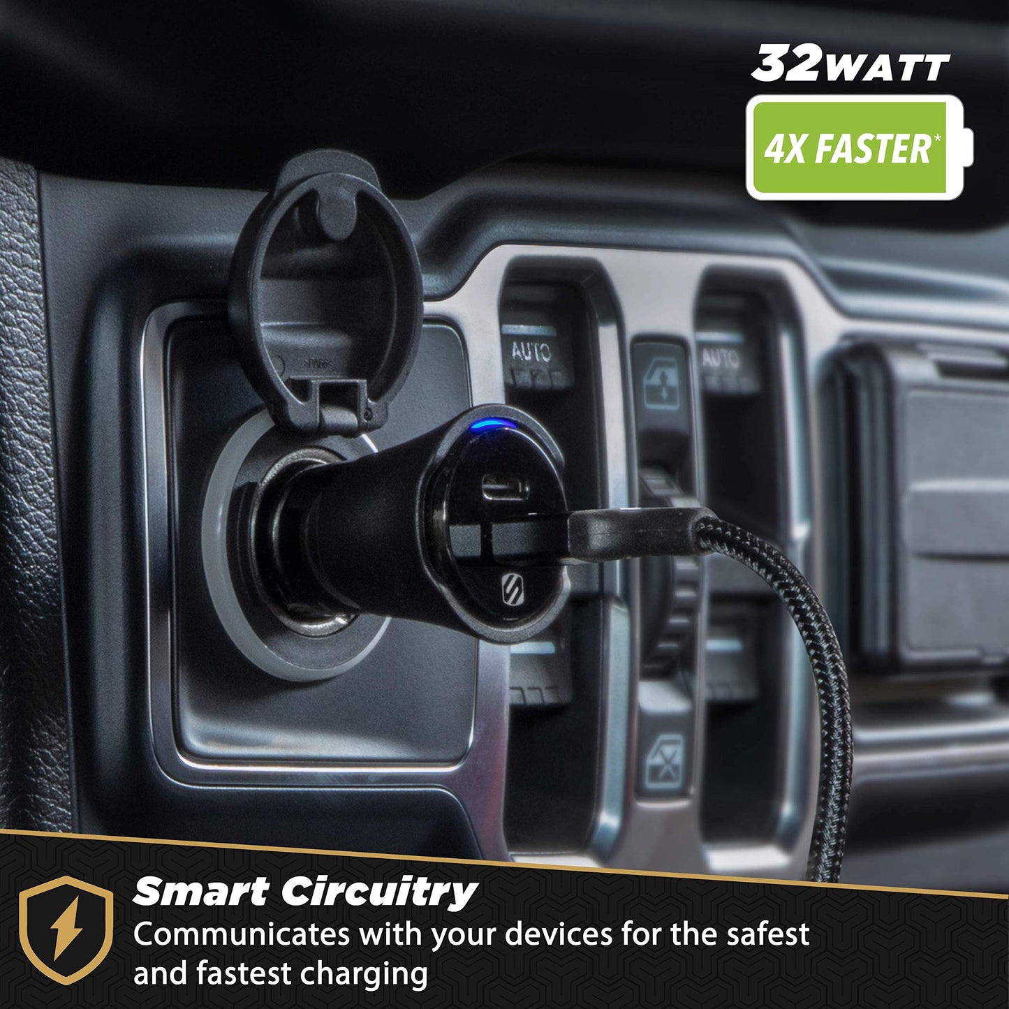 Scosche CPDCA32 PowerVolt 32Watt Certified USB Type-C & USB Type-A Fast Car Charger with Power Delivery 3.0 for All USB-C and USB-A Devices