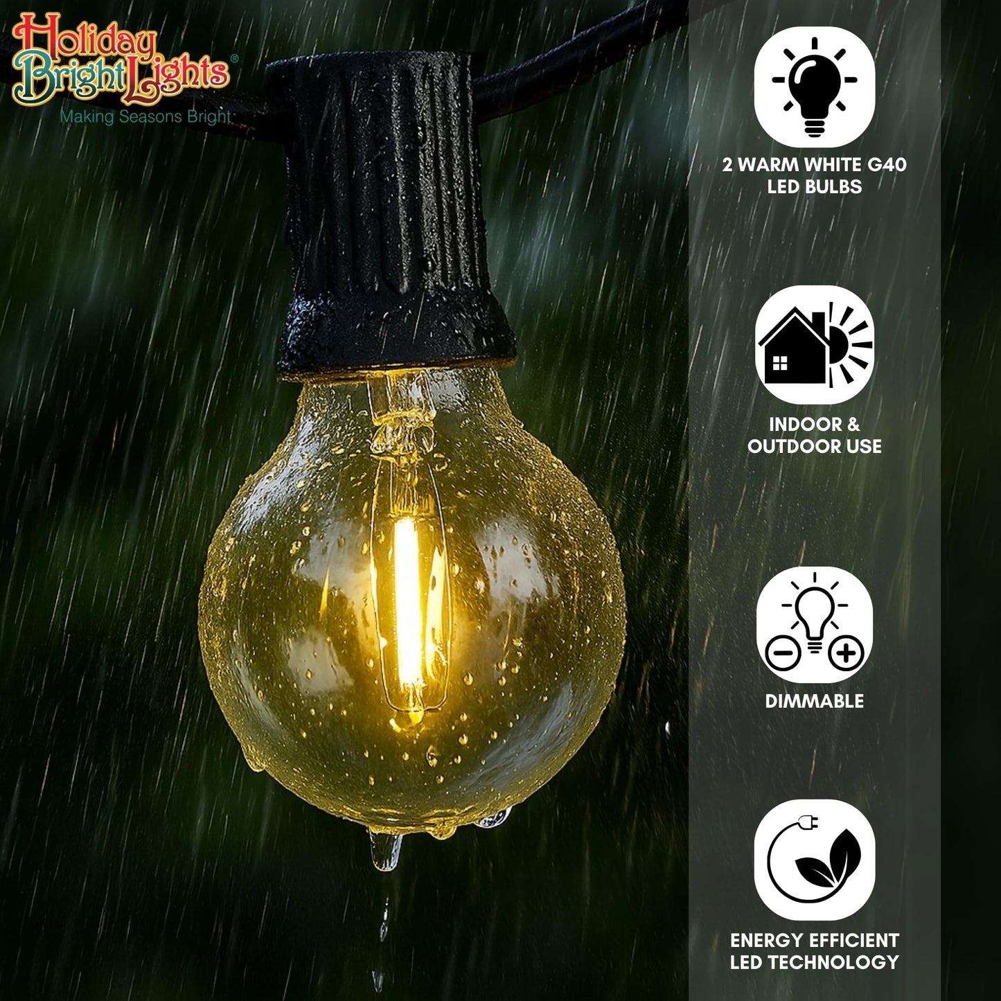 Holiday Bright Lights G40 LED Replacement Bulbs Warm White Dimmable E17 Globe Set for Outdoor Patio String Lights