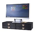 Wallniture Home Office Desktop Organizer - 2 Drawer Wooden Monitor Riser - Printing Paper Storage Solution Set of 2 (Black)