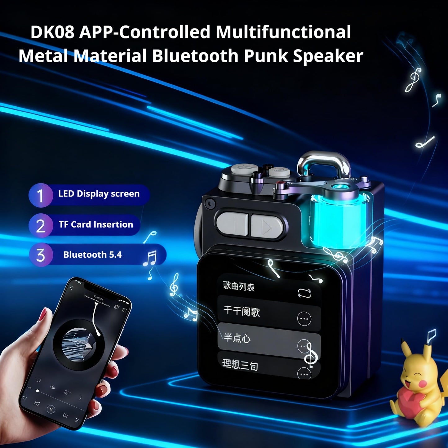 HaKaDeBe Portable RGB Gaming Speaker, LED Display, Bluetooth 5.4, 10W Output, IPX5 Waterproof, 4000mAh Battery, Black (RGB Version with Color Screen)