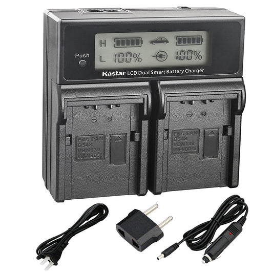 Kastar LCD Dual Fast Charger for Panasonic CGR-D54S CGA-D54S VSK0581 & AG-3DA1 AG-AC90 AG-DVC30 AG-DVC32 AG-DVC33 AG-DVC60 AG-DVC62 AG-DVC63 AG-DVC80