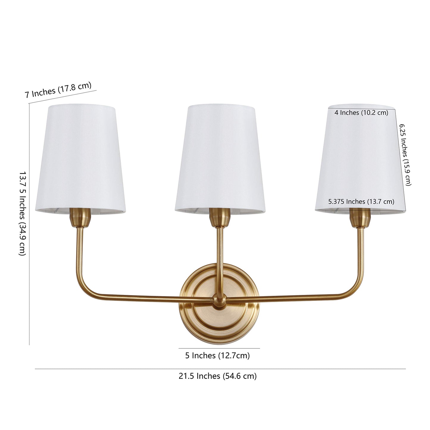 SAFAVIEH Lighting - Sawyer 3-Light 22-Inch Wall Sconce - Brass - Fabric Shade - Contemporary Design - Ideal for Vanity, Hallway, Bedroom, Bathroom