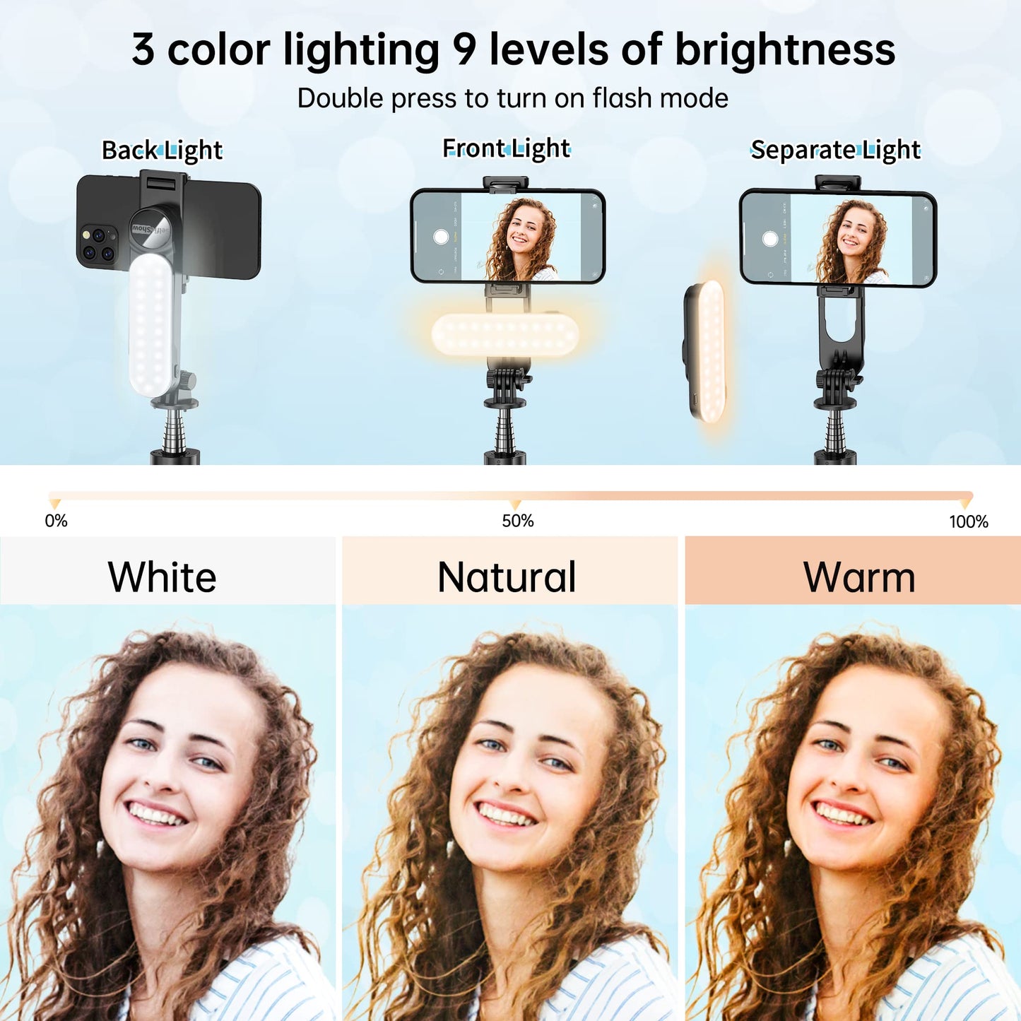 Stable Selfie Stick Tripod with Fill Light, 44 Inch Extendable Selfie Stick with Wireless Remote and Tripod Stand 360 Rotation for iPhone