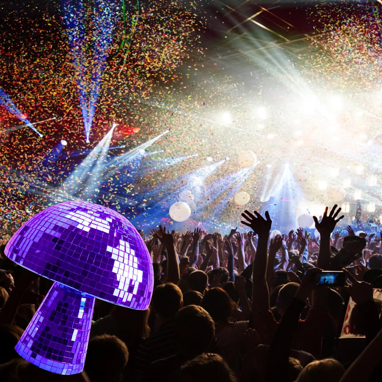 Mushroom Disco Ball Creative Silver Freestanding Mushroom Shape Disco Ball,Reflective Sliver Mirror Glitter Lights for Party, Bedroom,Stage