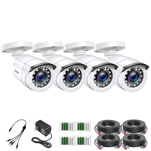 ZOSI 4 Pack 2MP 1080p HD-TVI Home Security Camera Outdoor Indoor 1920TVL,24PCS LEDs,80ft Night Vision, 90°View Angle, Weatherproof Outside